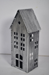 Kovový domeček na čajovou svíčku, stříbrný, 20x8,5x6 cm