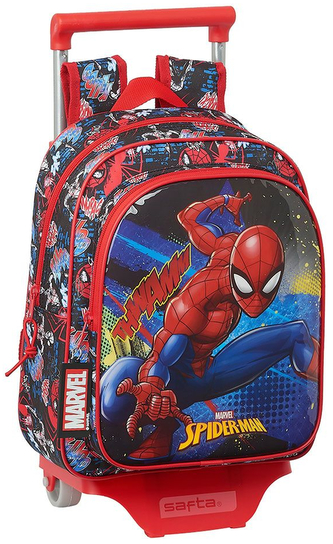 Dětský batoh s vozíkem Marvel|Spiderman: Go Hero s kolečky (objem 10 litrů|26 x 34 x 11 cm) červený polyester