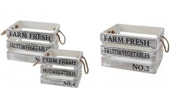 Dřevěné bedýnky FARM FRESH s/3, bílé s patinou