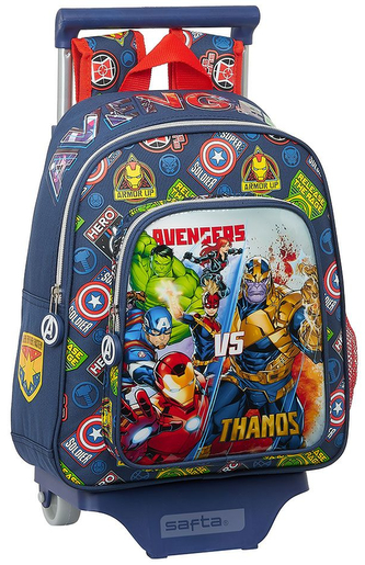 Dětský batoh s vozíkem Marvel|Avengers: Heroes Vs Thanos s kolečky (objem 10 litrů|26 x 34 x 11 cm) modrý polyester