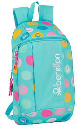 Jednoduchý mini batoh Benetton: Turquoise Polka Dots (objem 8,6 litrů|22 x 39 x 10 cm) tyrkysový polyester