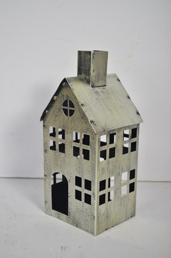 Kovový domeček na čajovou svíčku, champagne, 20,5x10x8 cm