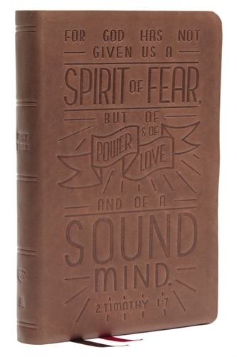 NKJV, Personal Size Reference Bible, Verse Art Cover Collection, Genuine Leather, Brown, Red Letter, Thumb Indexed, Comf