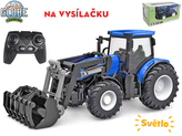 Kids Globe R/C traktor modrý 27cm s předním nakladačem na baterie se světlem 2,4GHz v krabičce