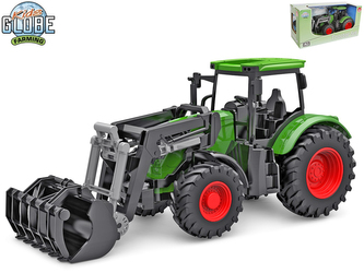 Kids Globe traktor zelený s předním nakladačem volný chod 27cm v krabičce