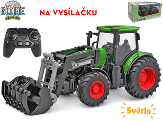 Kids Globe R/C traktor zelený 27cm s předním nakladačem na baterie se světlem 2,4GHz v krabičce