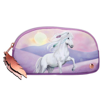 Kosmetická taštička Miss Melody, Fialová s Miss Melody, pastelovou krajinou a pírky | 0411724_A | 22 x 13 x 4 cm