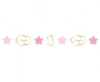 Girlanda 1. narozeniny holka - obláčky a hvězdičky 120cm