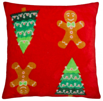 Polštář SMUKEE 40x40cm, červená motiv perníček, mikrovlákno Essex