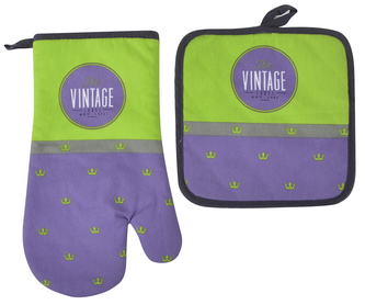 Kuchyňský SET rukavice/chňapka VINTAGE fialová, 18x30 cm/20X20 cm ESSEX, 100% bavlna