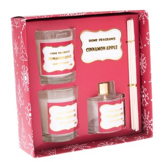 Vonný difuzér + 2x vonná svíčka - skořice, jablko, 1/12