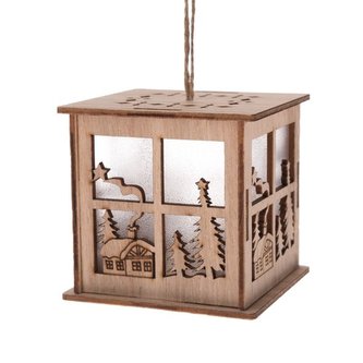 Dřevěná závěsná lucerna s LED světlem, 12/96