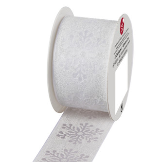 Stuha textilní 2mx40mm, bílá s vločkami