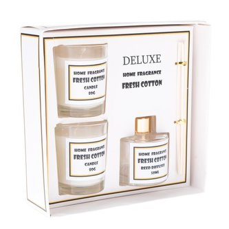Vonný difuzér + 2x vonná svíčka- čerstvá bavlna, 1/12