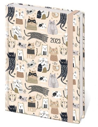 Diář 2023 A6 LYRA týdenní s gumičkou Cat