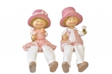 Sedící holčička a chlapeček 15 cm, růžová