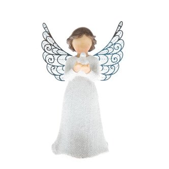 Polyresinový anděl s ptáčkem s kovovými křídly, 3/108