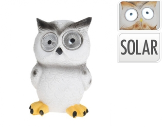 LED solární sova bílá 12,5x9x9 cm