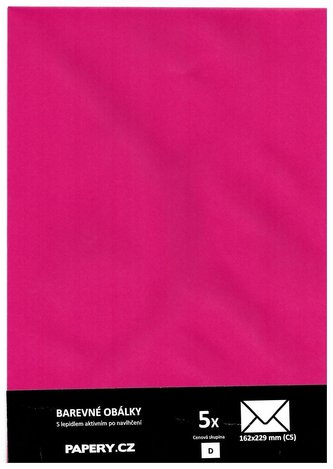 barevná obálka 162X229 RŮŽOVÁ, 5 kusů, 100 gm2, olizová