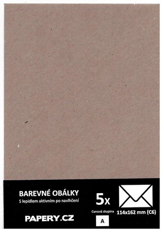 barevná obálka 114X162 HNĚDÁ RECYKLOVANÁ, 5 kusů, 100 gm2, olizová