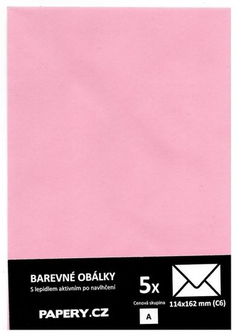 barevná obálka 114X162 RŮŽOVÁ PASTELOVÁ, 5 kusů, 100 gm2, olizová