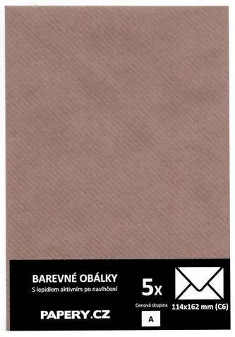 barevná obálka 114X162 HNĚDÁ S PRUHY, 5 kusů, 100 gm2, olizová