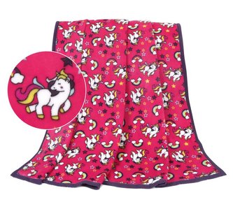 ELLA dětská přikrývka - jednorožec s duhou na růžové - 100x155 cm