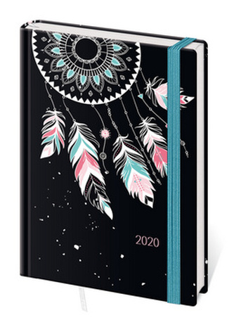 Diář 2020 A5 LYRA denní s gumičkou Feathers
