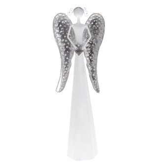 Kovový anděl se srdcem, s LED světlem, 12/24