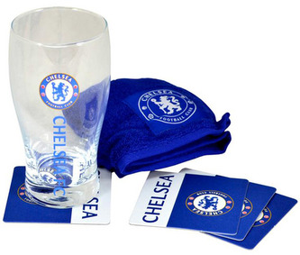 Bar set sklenice s tácky a ručníkem FC Chelsea: Wordmark (objem 470 ml)
