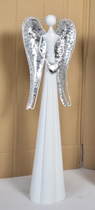Plechový anděl Mary se stříbrnými křídly 53,5 cm
