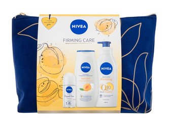 Nivea Firming Care tělové mléko Q10 400 ml + sprchový gel Apricot 250 ml + antiperspirant Original Care 50 ml + kosmetická taštička