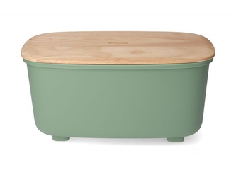 Plastový chlebník s víkem z pryžového dřeva ALAN zelená 34x17x21 cm Homla