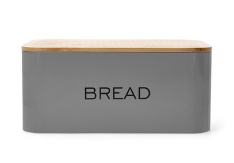 Kovový chlebník s bambusovým víkem BREAD šedá 30x18 cm Homla