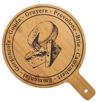 Servírovací kulaté prkénko BAMBOU v přírodní barvě s motivem sýra 40x30 cm Homla