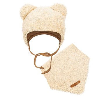 Zimní kojenecká čepička s šátkem na krk New Baby Teddy bear béžová - velikost 80 (9-12m)