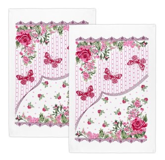 Kuchyňské utěrky - sada 2 kusů - jaro - růžová, červená, zelená - 40x60 cm