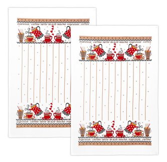 Kuchyňské utěrky - sada 2 kusů - latte - červená, béžová - 40x60 cm