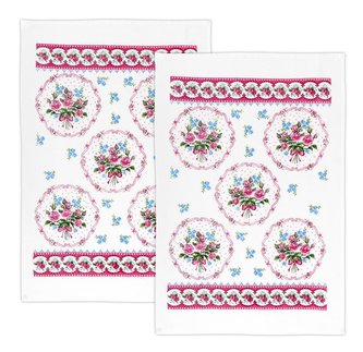 Kuchyňské utěrky - sada 2 kusů - květiny - růžová, modrá - 40x60 cm