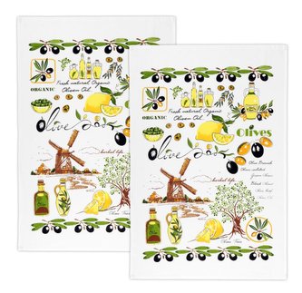 Kuchyňské utěrky - sada 2 kusů - olivy - žlutá, zelená - 40x60 cm