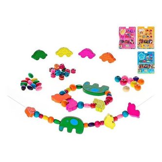 Korálky navlékací dřevěné 3barvy na kartě