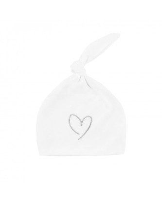 Novorozenecká čepička, Bílá/Šedé srdce 1-3m