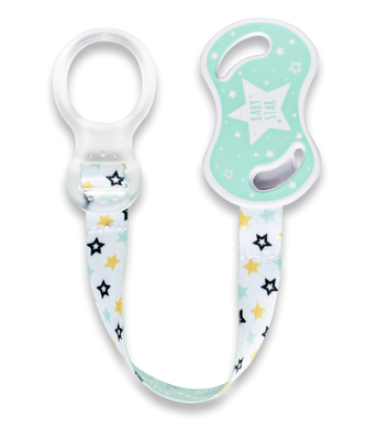 Držák na dudlík s klipem a kroužkem, Green star