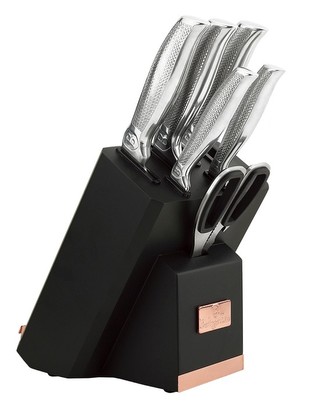 BERLINGERHAUS Sada nožů ve stojanu s držákem na tablet a brouskem 7 ks Black Rose Kikoza Collection BH-2339