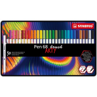 STABILO Pen 68 brush 30 ks Sada v plechu  ARTY všechny barvy od 03/2022
