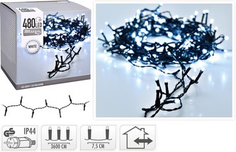 Vánoční světelný řetěz studená bílá 480 LED / 36 m