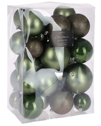 Vánoční ozdoby koule sada 26 ks zelená