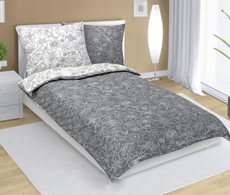 Povlečení bavlněné - šedobílý květ - 140x200, 70x90 cm