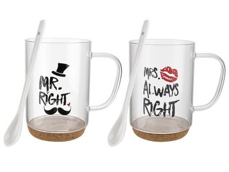 SADA 2 KS SKLENĚNÝCH HRNKŮ NA KORKOVÉ PODLOŽCE 380 ML MRS&MR;