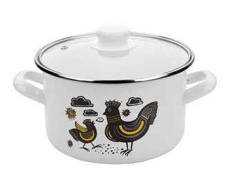 HRNEC SMALTOVANÝ S POKLIČKOU 16CM, 2L KURKA-CHMURKA